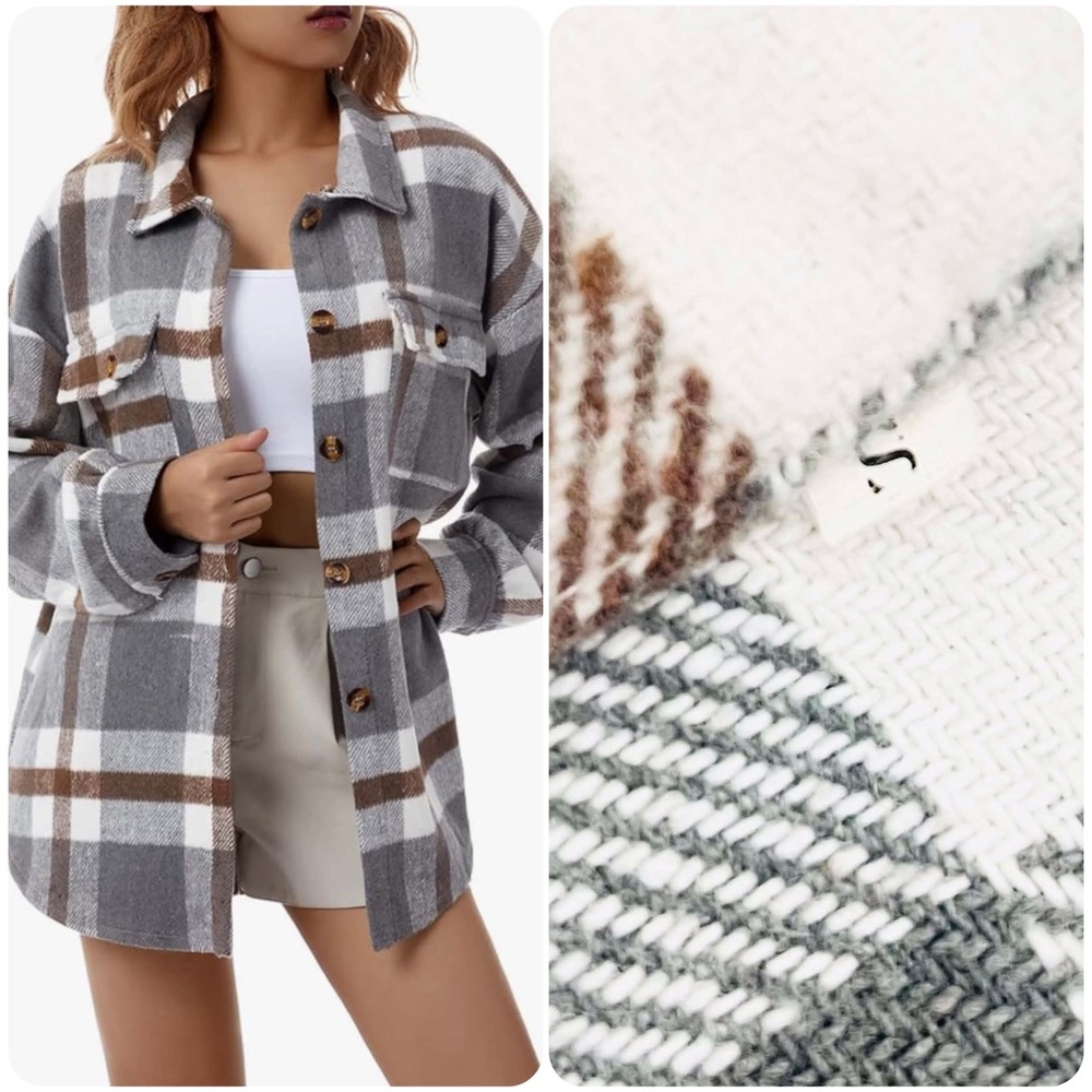 Plaid Shacket with Grey and Brown Checks